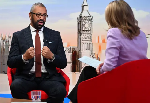 James Cleverly speaking with Laura Kuenssberg