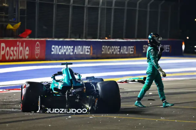 Lance Stroll walks away from his crash in the first part of qualifying