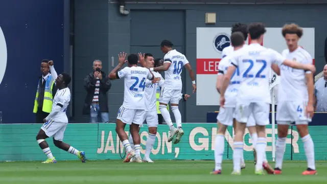 Leeds celebrate Joel Piroe's goal