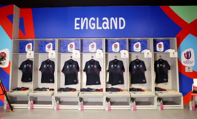 England kits hanging up in the dressing room in Nice