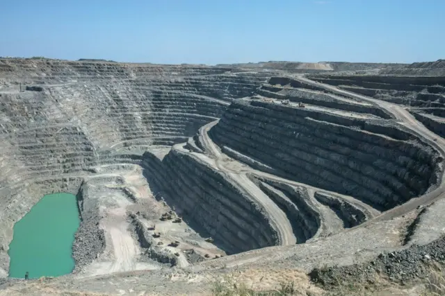 A picture taken on April 19, 2016 in Alldays, shows a view of the Venetia Diamond mine of Mining giant De Beers.