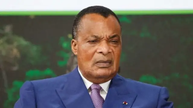 Republic of Congo's President Denis Sassou Nguesso looks on during the One Forest Summit at the Presidential Palace in Libreville on March 2, 2023.