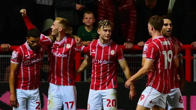 Bristol City celebrate their third goal