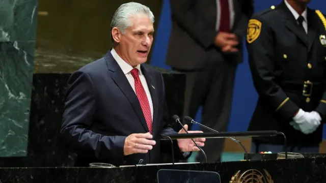 Miguel Diaz-Canel delivers a speech to the UN