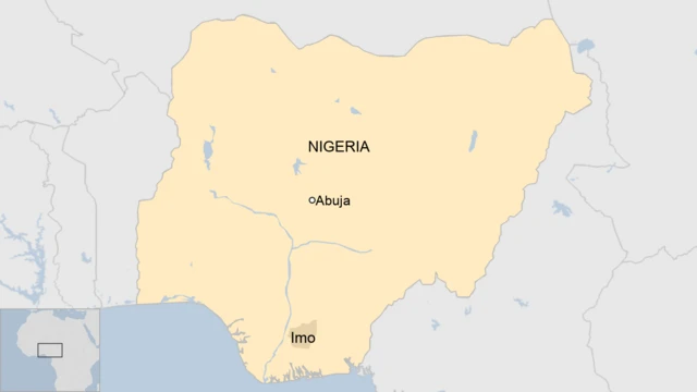 A map of Nigeria showing the capital, Abuja, and Imo state.