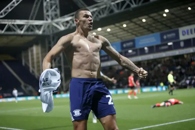 Milutin Osmajic celebrates giving Preston the win against Birmingham