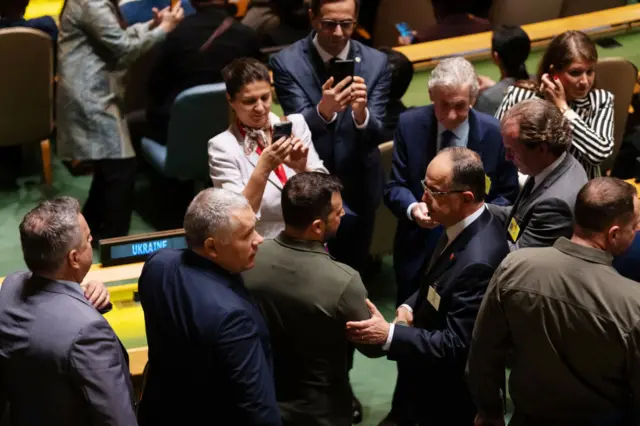 Zelenskyy, President of Ukraine arrives in the hall for the 78th session of the United Nations General Assembly (UNGA) at U.N. headquarters on September 19, 2023