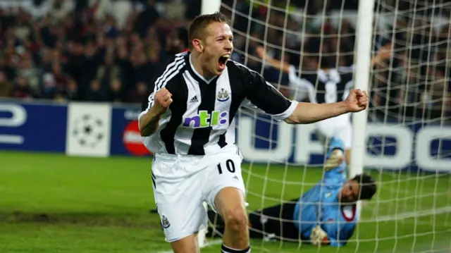 Craig Bellamy celebrates scoring against Feyenoord