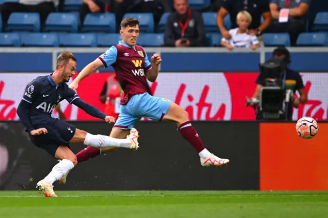 James Maddison of Tottenham Hotspur scores the team's third goal