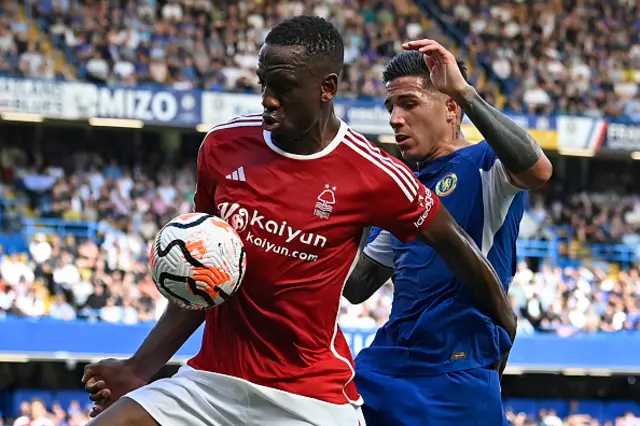 Willy Boly vies with Chelsea's Argentinian midfielder Enzo Fernandez