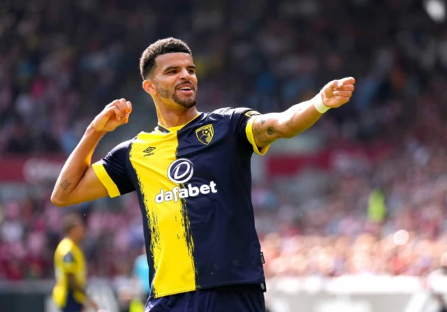 Dominic Solanke celebrates after scoring