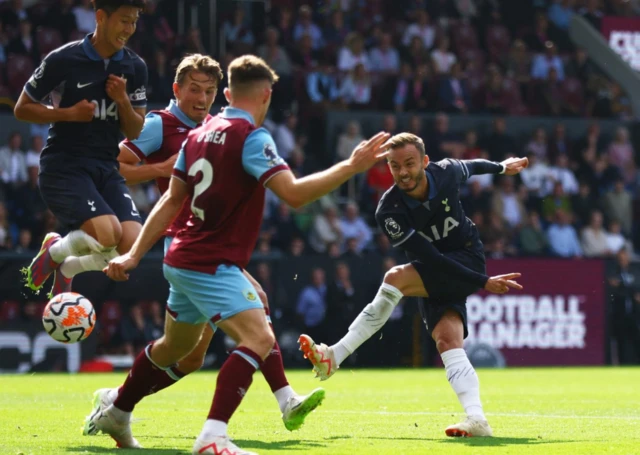 James Maddison shoots on target