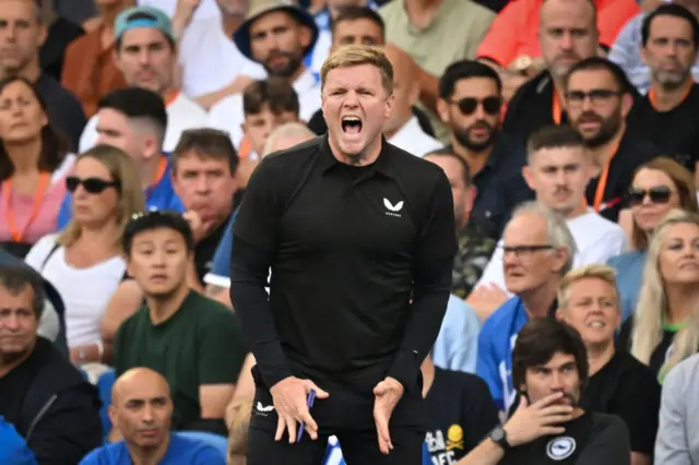 Eddie Howe screams in frustration on the touchline.