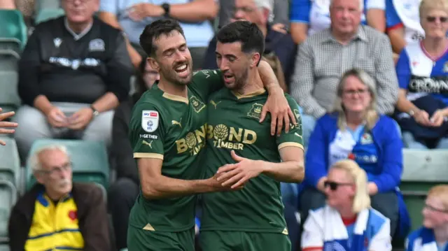 Plymouth celebrate scoring goal