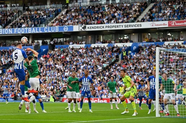 Lewis Dunk heads it at the back post