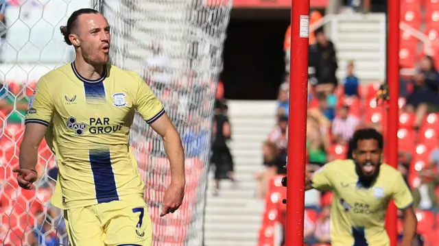 Will Keane celebrates scoring for Preston