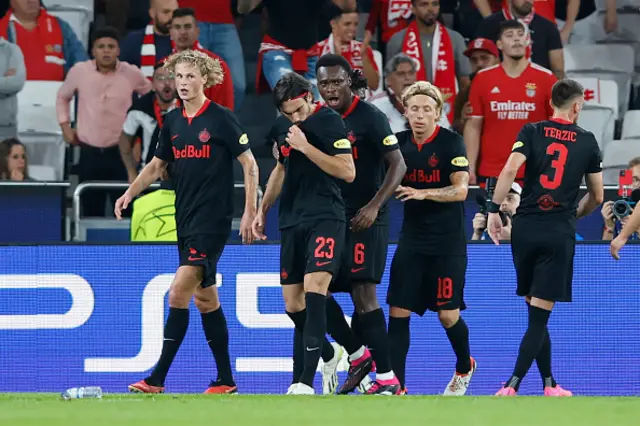 Roko Simic of FC Salzburg celebrates after scoring his team's first goal