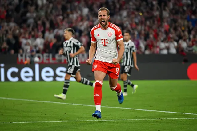 Harry Kane of Bayern Munich celebrates after scoring