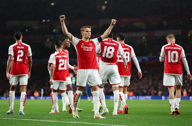 Martin Odegaard celebrates his goal this evening