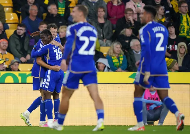 Leicester celebrate their second goal