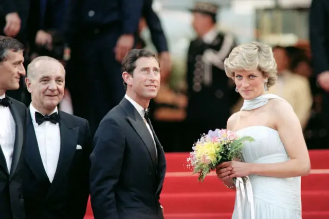 Charles and his then-wife, Diana, Princess of Wales at the 40th International Cannes Film Festival, May 1987