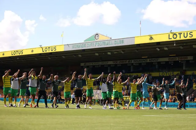 Norwich players at Carrow Road