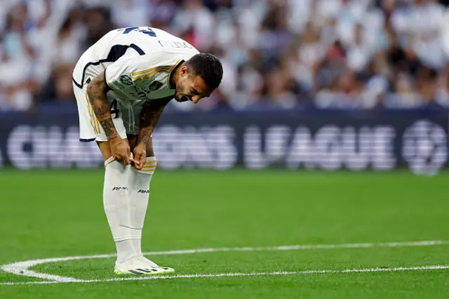 Real Madrid's Spanish forward Joselu reacts to missing a chance