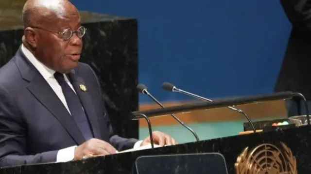 Ghana President Nana Akufo-Addo addresses the 78th United Nations General Assembly at UN headquarters in New York City on September 20, 2023.