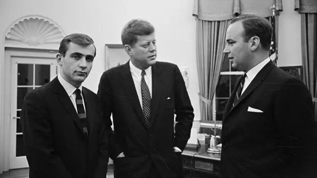 President John F. Kennedy meets with Zell Rabin and Rupert Murdoch, the Australian-born publishing tycoon in 1961