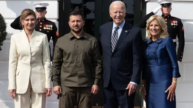 First lady of Ukraine Olena Zelenska, President Volodymyr Zelensky, President Joe Biden and First lady of US Jill Biden