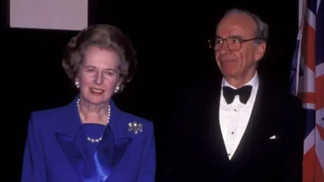 Rupert Murdoch with Margaret Thatcher in November 1991