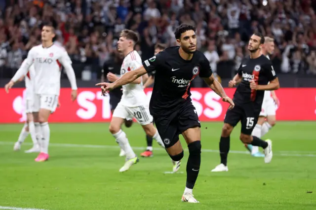 Marmoush celebrates scoring against Aberdeen.