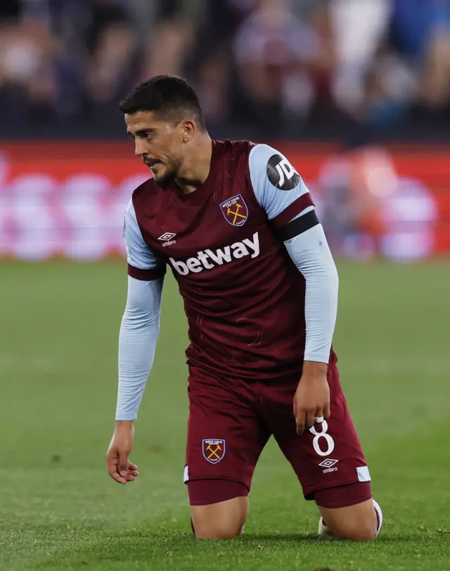 Fornals looks forlorn as he is left on his knees on the turf.