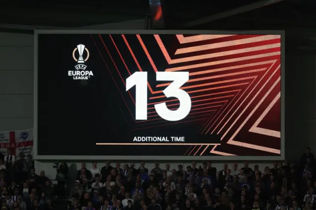 The scoreboard shows an icnredible 13 minutes of added time at the Amex.