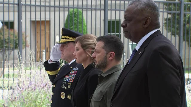 President Zelensky along with his wife and Llyod Austin at the 9/11 memorial