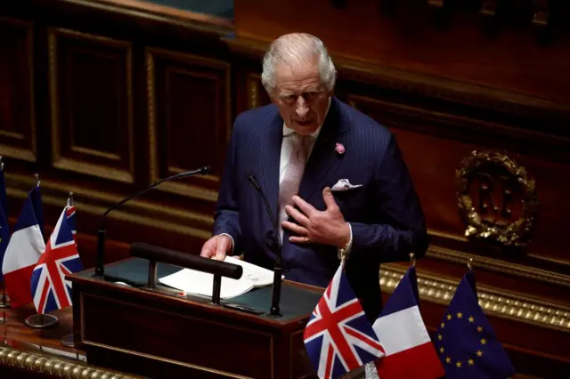 King Charles addressing France's Senate chamber