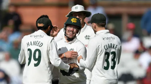 Nottinghamshire celebrate a wicket