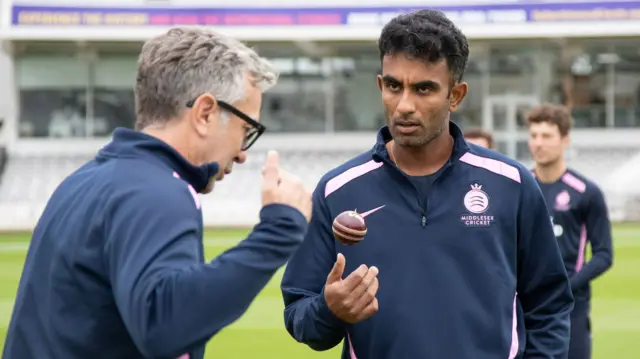 Middlesex spinner Jayant Yadav with coach Ian Salisbury