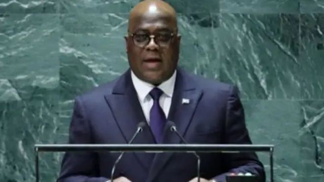 Congolese President Felix-Antoine Tshisekedi Tshilombo addresses the 78th United Nations General Assembly at UN headquarters in New York City on September 20, 2023.