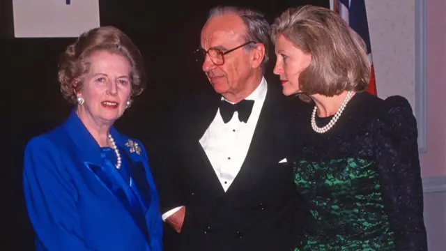 (L-R) Margaret Thatcher, Rupert Murdoch and Anna Murdoch attend 37th Annual UCP Humanitarian Awards at the New York Hilton Hotel in New York City on November 14, 1991