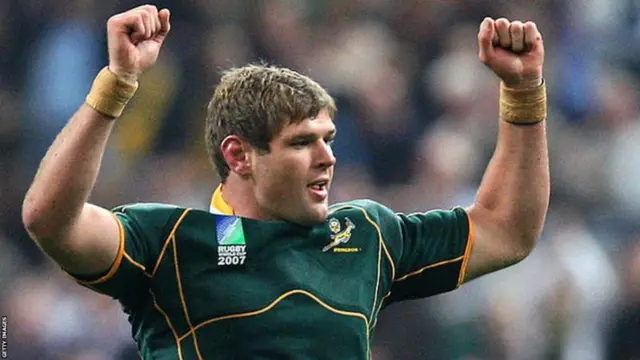 Johann Muller celebrates South Africa's win over Argentina on their way to winning the 2007 World Cup