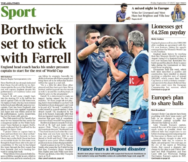 Back page of The Times on 23 September 2023