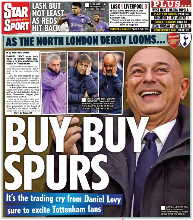 Back page of the Daily Star on 22 September 2023