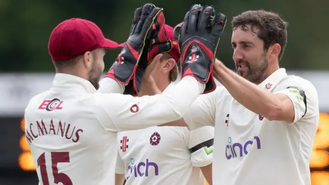 Ben Sanderson takes a wicket