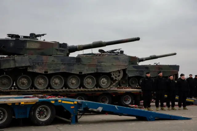 Polish Leopard 2 tanks are transferred to Ukraine in an undisclosed location, in Ukraine February 24, 2023