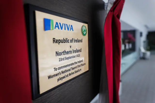 Plaque to commemorate first fixture to be played in Aviva Stadium by the the Republic of Ireland women's side