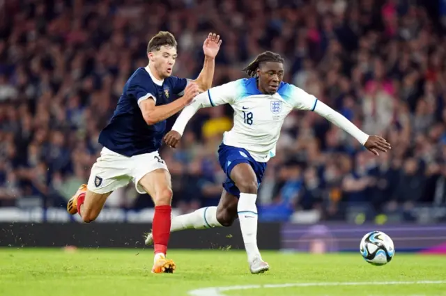 Eberechi Eze playing for England against Scotland