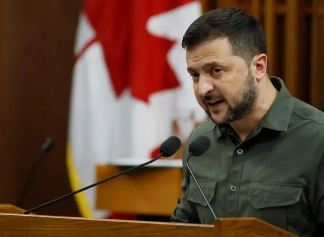 President Zelensky speaking to Canadian parliament