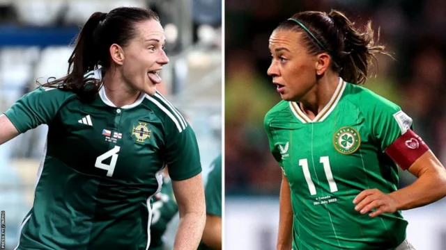 Northern Ireland's Sarah McFadden and Republic of Ireland's Katie McCabe