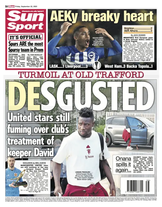 Back page of The Sun on 23 September 2023